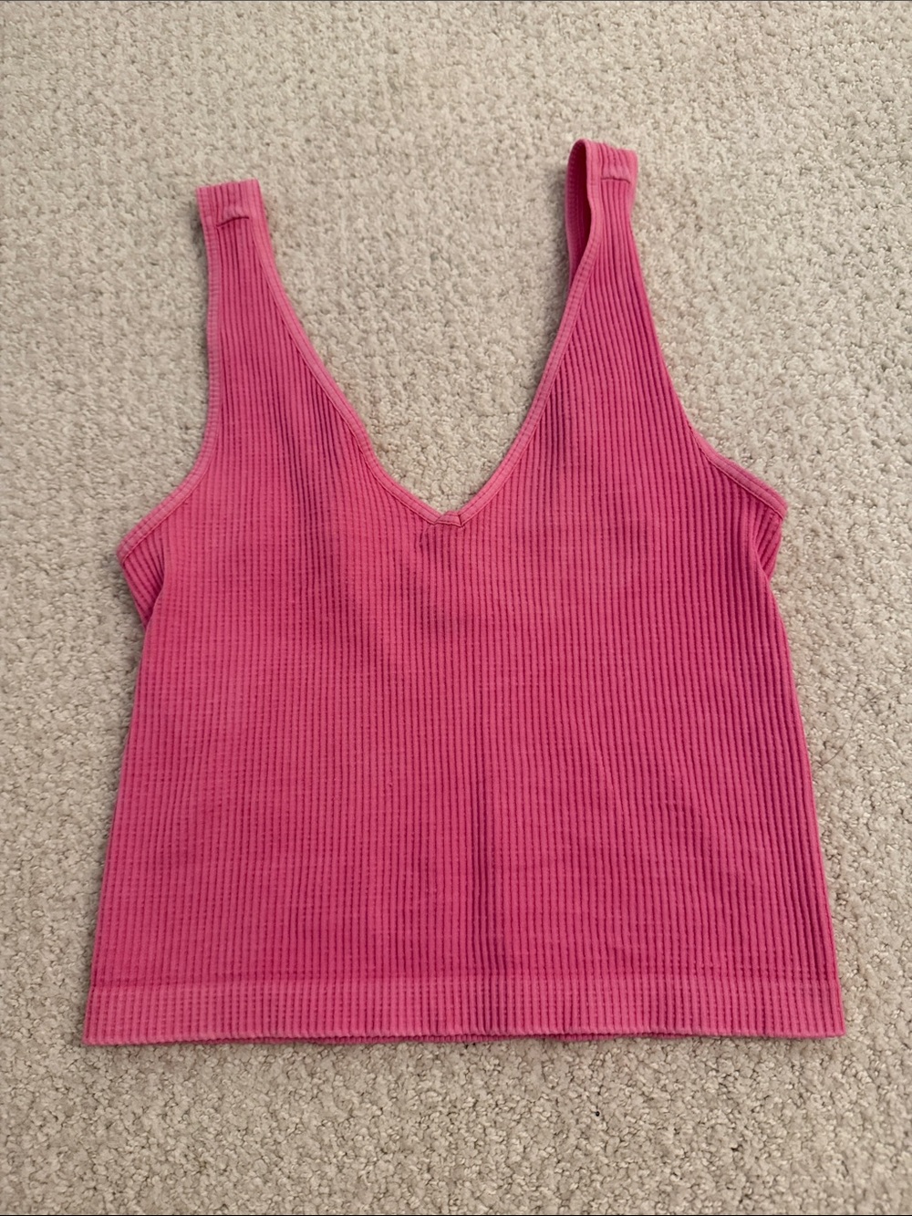 Nikibiki Ribbed V-Neck Tank Top - Bright Pink